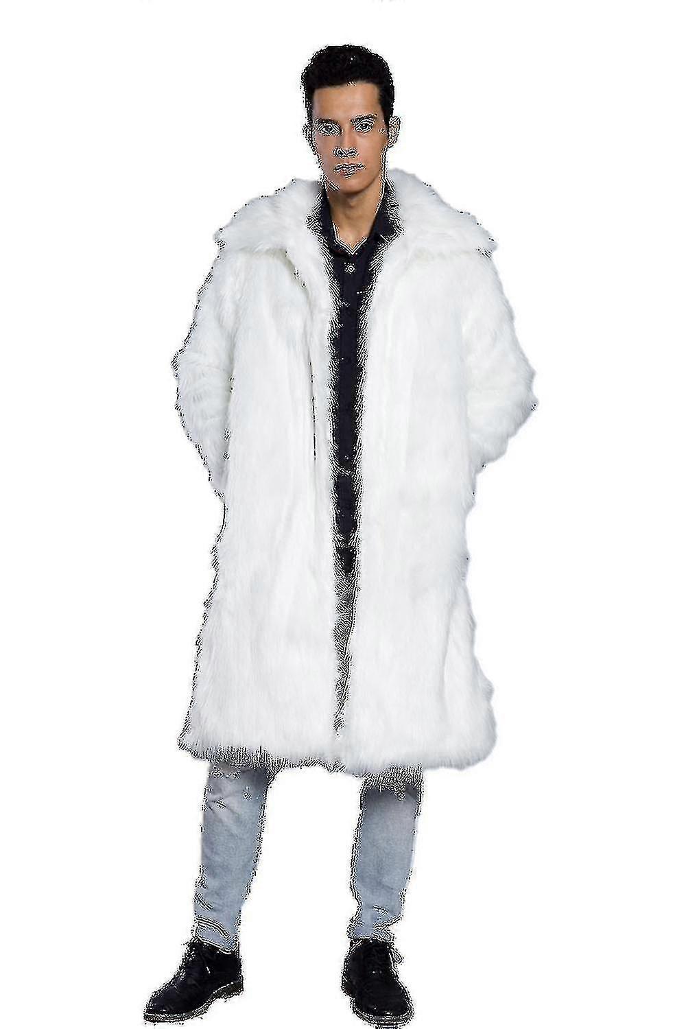 Pánský dlouhý falešný kožich kabát Zimní zahušťovací stojan Límec Jacket Svrchní oděv Overcoat (l, bílá)