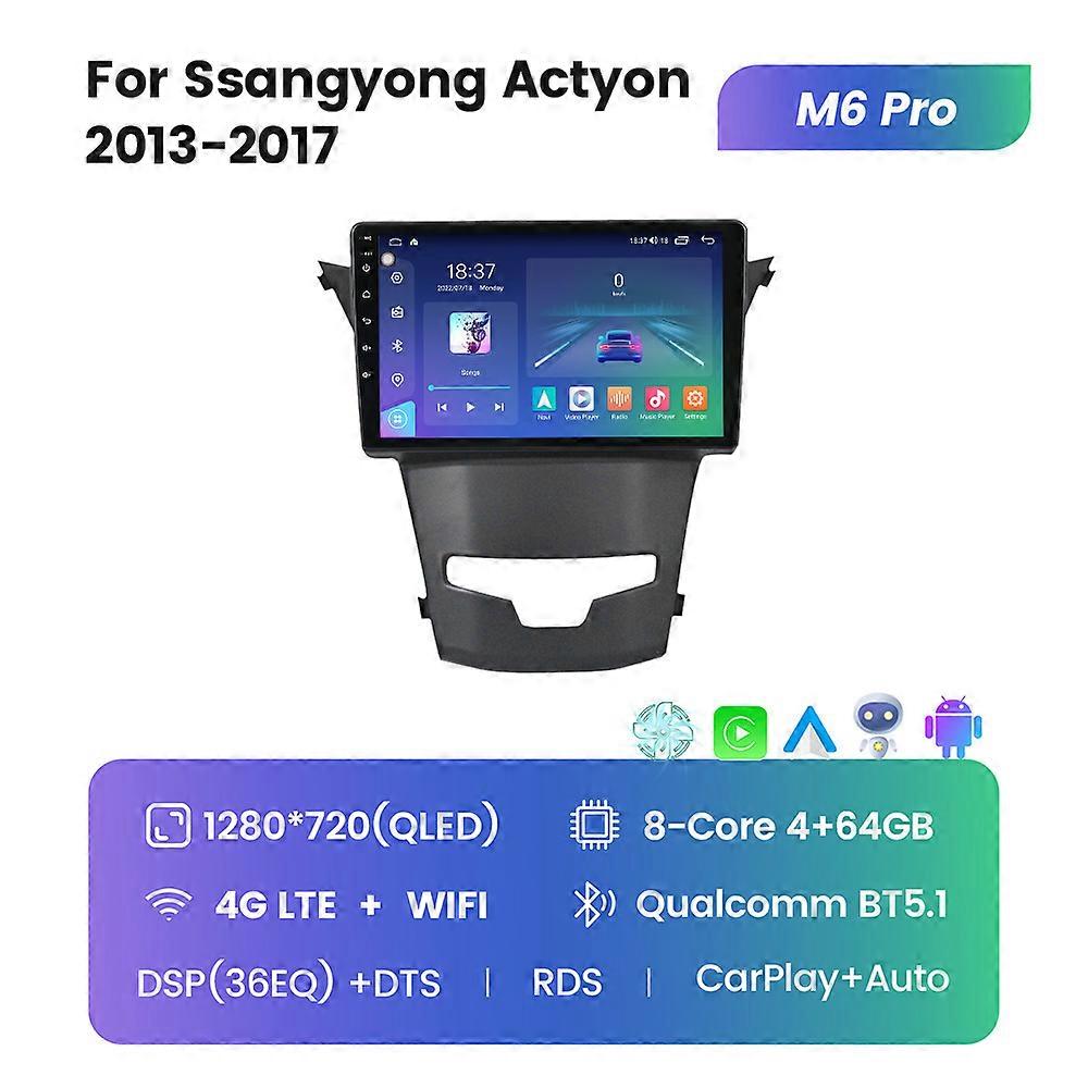 Autoradio Multimedia Video Player GPS Navigation Android 12 8G + 128G Für SsangYong Actyon 2013-2017 Eingebautes Carplay Auto WiFi + 4G