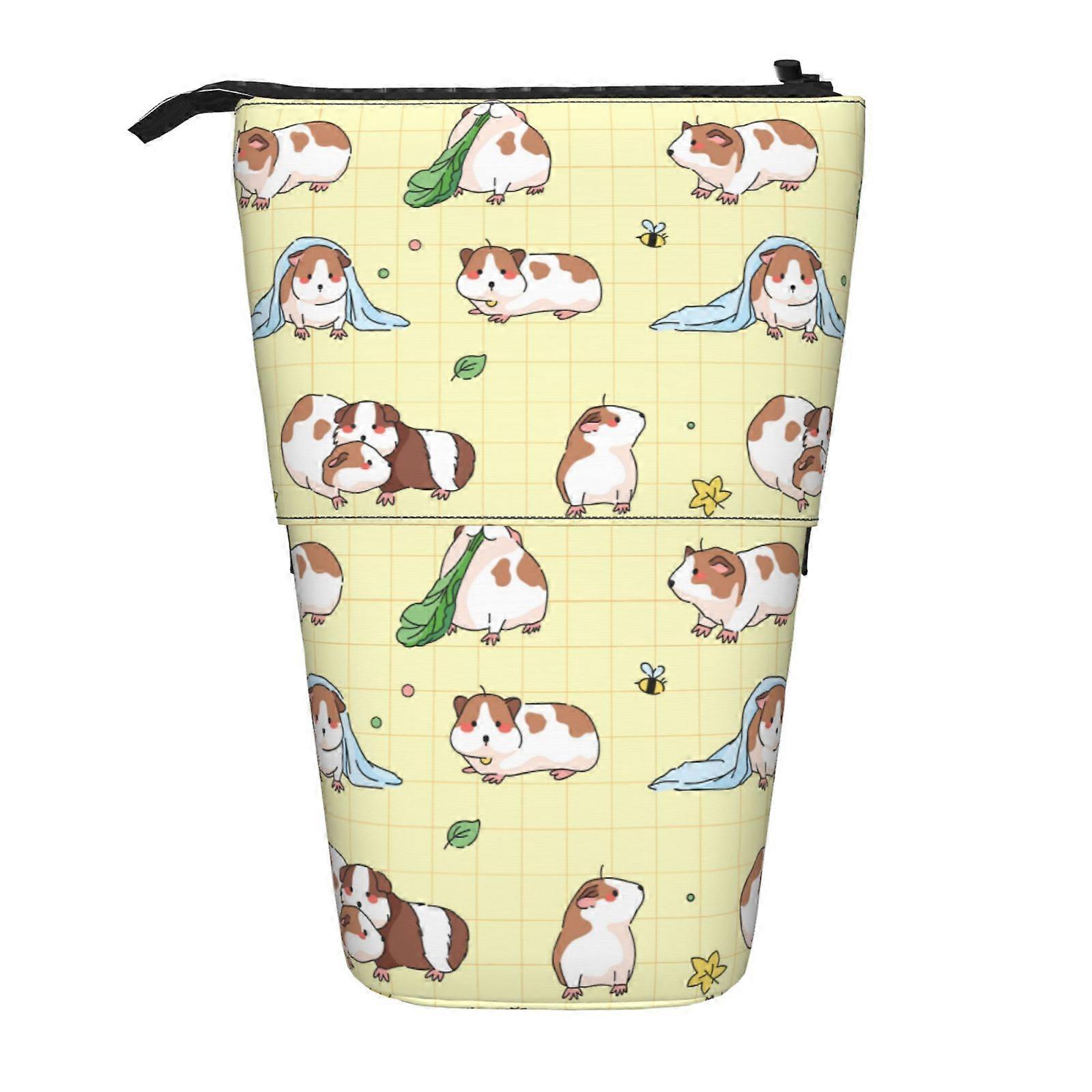 مضحك لطيف غينيا خنزير مقلمة الوقوف حقيبة قلم رصاص تلسكوبي مقلمة مع سحاب حقيبة ماكياج محمولة 3