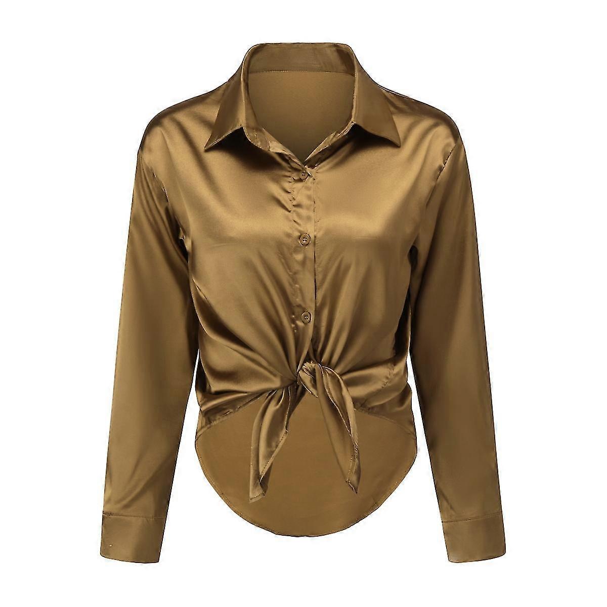 Women's Solid Color Lapel V-neck Casual Loose Button Shirt