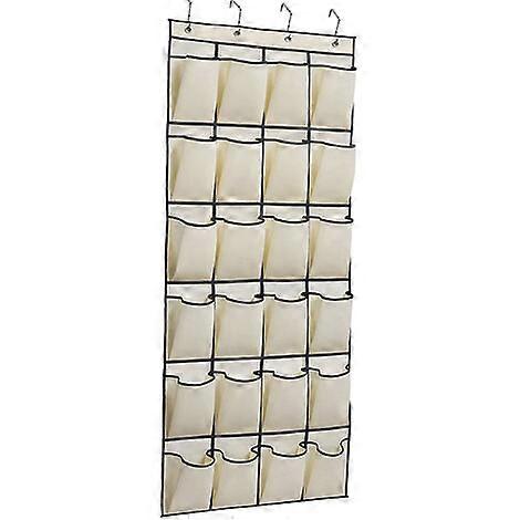 Hanging Shoe Storage 24 Pockets Over the Door Space Saving Shoe Storage Shoe Cabinet with 4 Hooks Beige