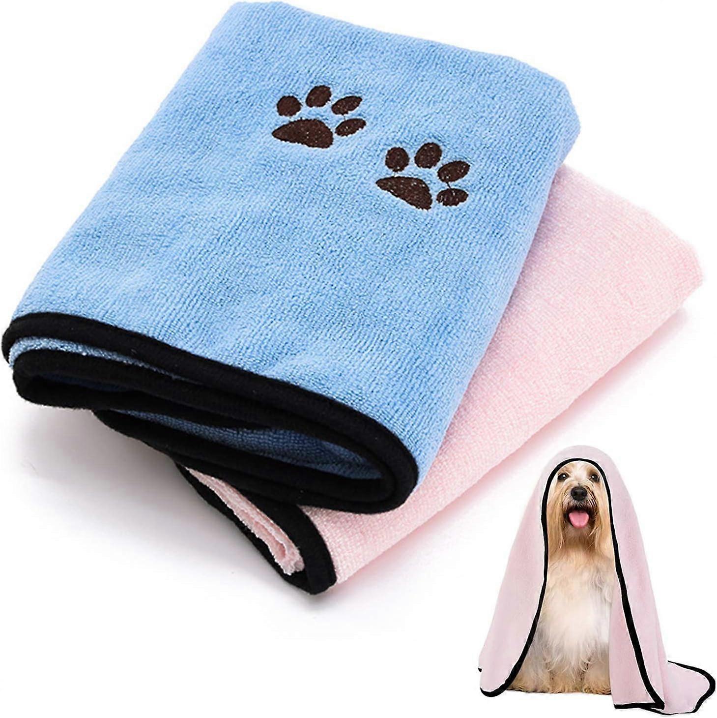 2-piece set of quick drying pet bath towels (blue and pink, 50cm * 90cm), microfiber pet towels - dog absorbent towels - dog and cat quick drying towe