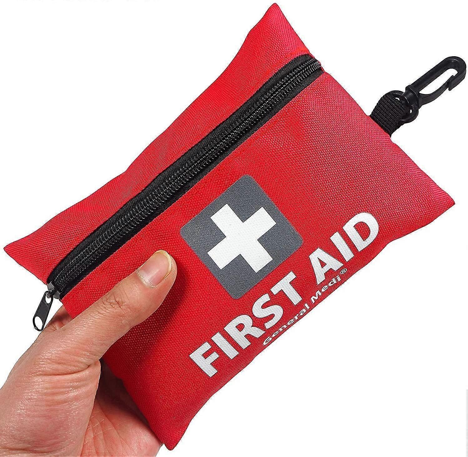 Mini First Aid Kit, 92 Pieces Small First Aid Kit - Includes Emergency Foil Blanket (Red)