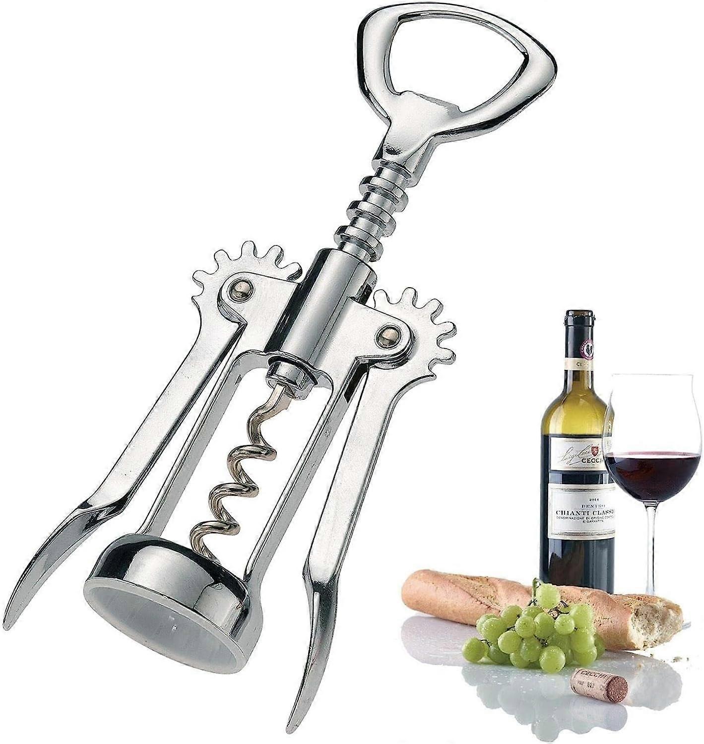 Lever bottle opener with corkscrew and core screw