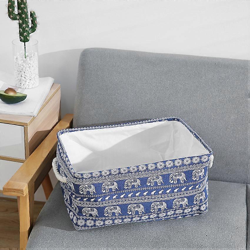 Foldable Storage Box with Linen Stitching Fabric Storage Basket, Storage Box with Cotton Rope Handles Storage Cube Storage BoxElephant Large