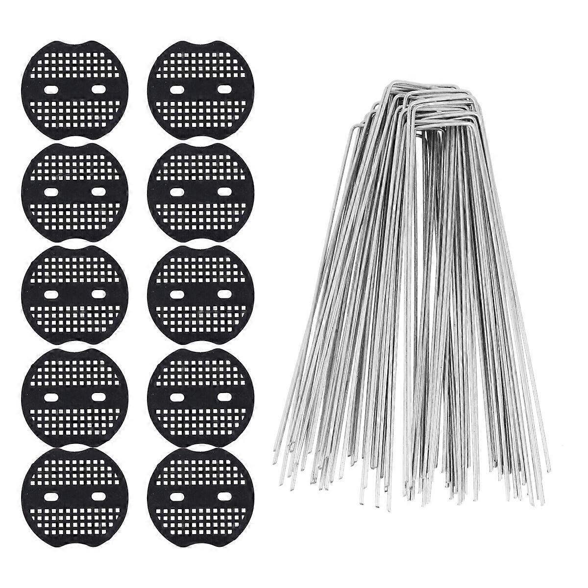 50Pcs U-shape Ground Nails Fixing Nails Lawn Nails with 10PCS Buffer Washer