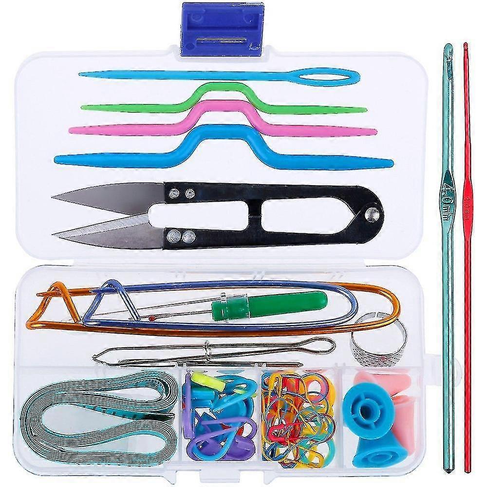 63 Pcs Knitting Kit - Knitting Tools With Tool Kit Accessories Box And 2 Knitting Hooks