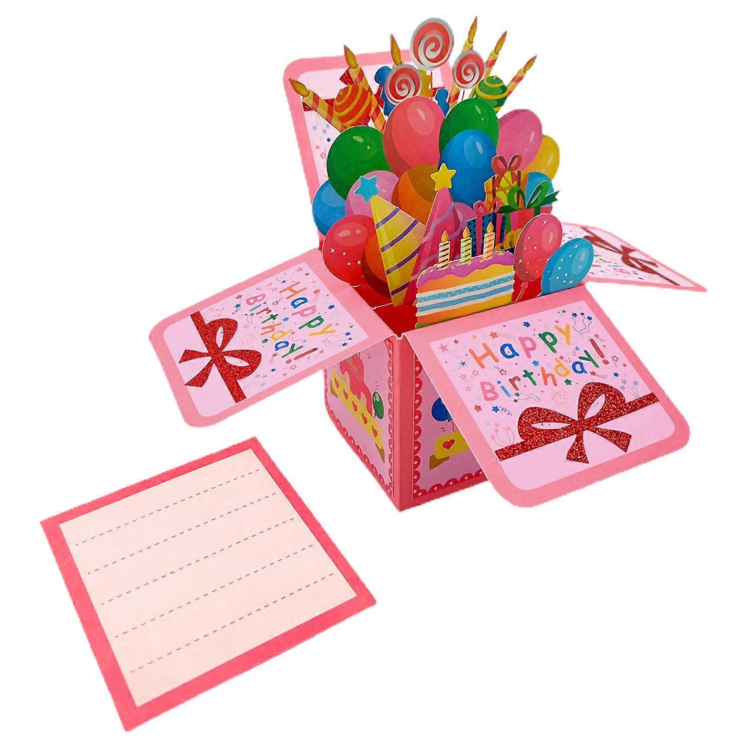 Happy Birthday Greeting Card with Envelope & Writing Card Cute Cake Candle Balloon Pattern Colorful