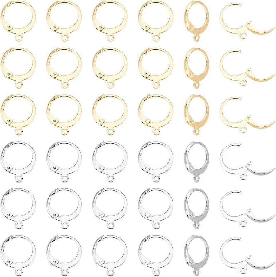 60pcs Stainless Steel Leverback Earring Hooks 12.5mm Wide Round Earwire Hooks Huggie Hoop French Lever Earwires Findings with Loop DIY