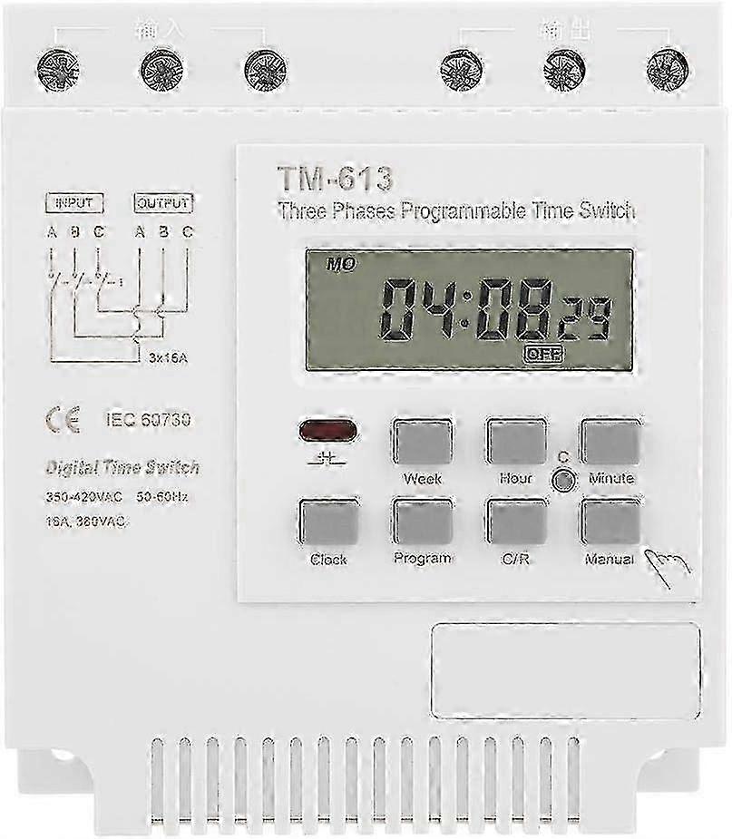 TM-163 Programmable Timed Relay 380V / 50-60Hz 16A Weekly Relay Power Timer Switch Three-Phase Timer Intelligent Digital Clock