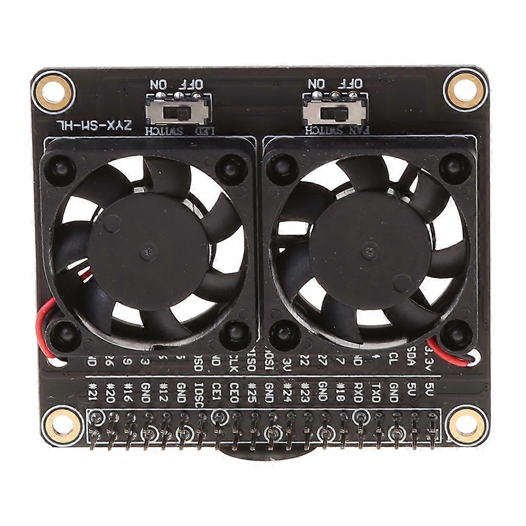 Raspberry Pi 4B Dual Fan Raspberry Pi 4B kjøleribbesett Raspberry Pi 4B GPIO utvidelseskort DC 5V 0.2A med LED Kompatibel med Raspberry Pi 4B / 3B +