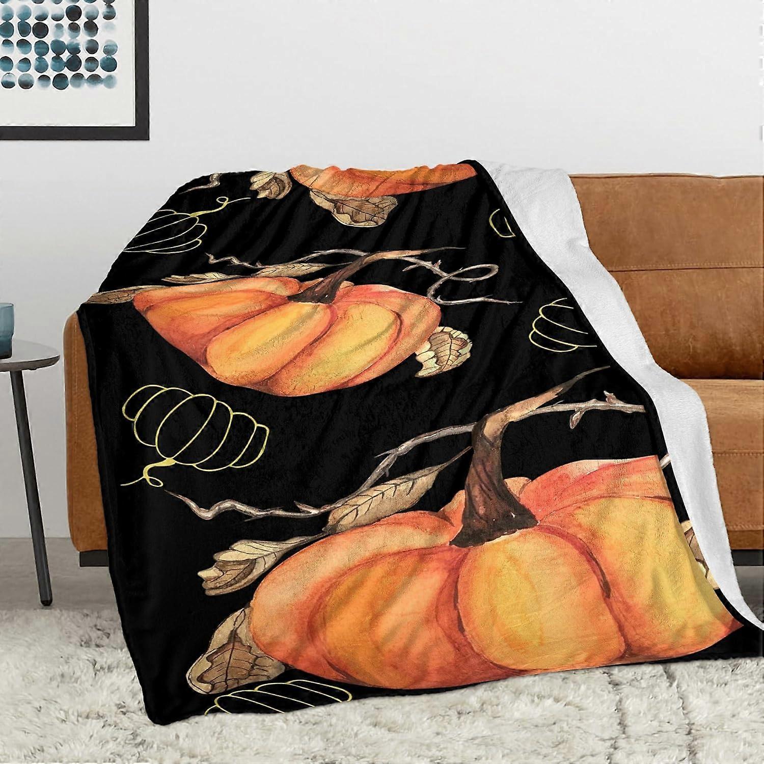 الخريف القرع رمي البطانيات ، هالوين أنيقة ديكور بطانية خفيفة الوزن لأريكة السرير أريكة ، بطانية مريحة ناعمة وأفخم غامضة - أسود برتقالي 30 "× 40"