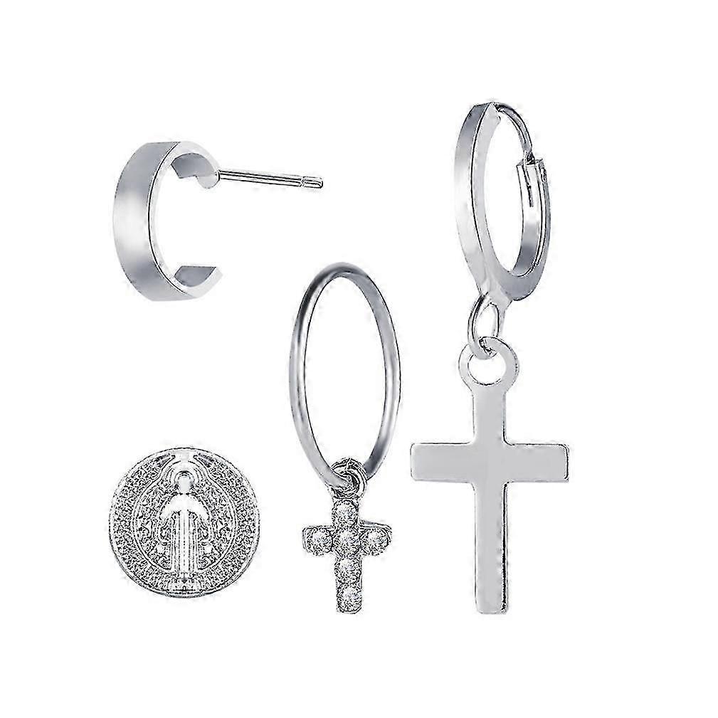 4pcs Earrings Set Cross Metal Alloy Ear Studs for Ceremony