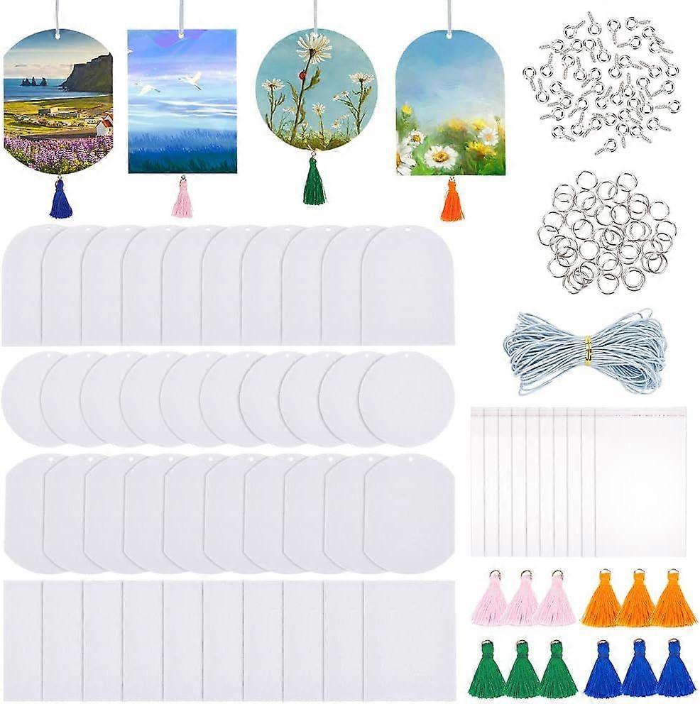 40Pcs Sublimation Air Freshener Blank Fragrant Sheets with Tassel Car Scented Hanging Air Freshener for Car Interior Use and Decor Round Oval Arch Rec