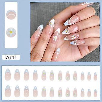 White Edge Rosa False Manicure Materiale sicuro di lunga durata Unghie finte impermeabili