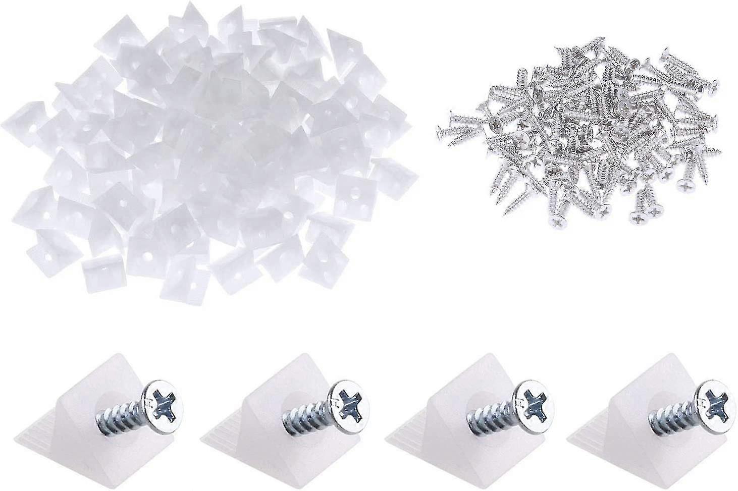 100 Pas Furniture Chest Drawer Bottom Repair Fixing Mending Wedges Drawer Plastic Angle Code Braet Fastener With Screws, White,2955