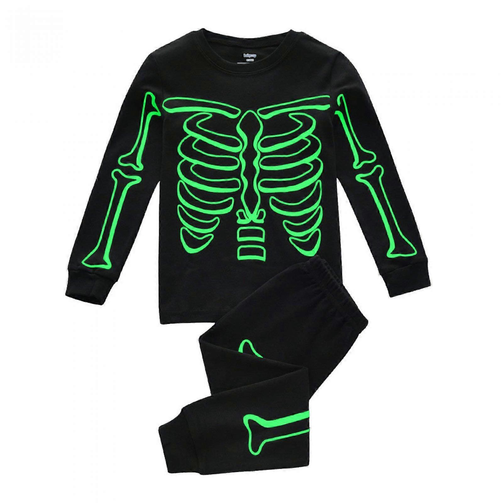 Pyjama pour enfants pour garçons squelette phosphorescent en coton vêtements de nuit pour tout-petits vêtements Halloween citrouille tenue, convient pour une hauteur de 140cm