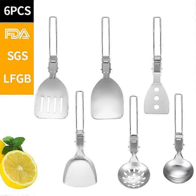 Outdoor Camping Stainless Steel Kitchenware Portable Folding Stir-fry Spatula Rice Spatula Frying Spatula Spatula Slotted Spoon Soup Spoon Set