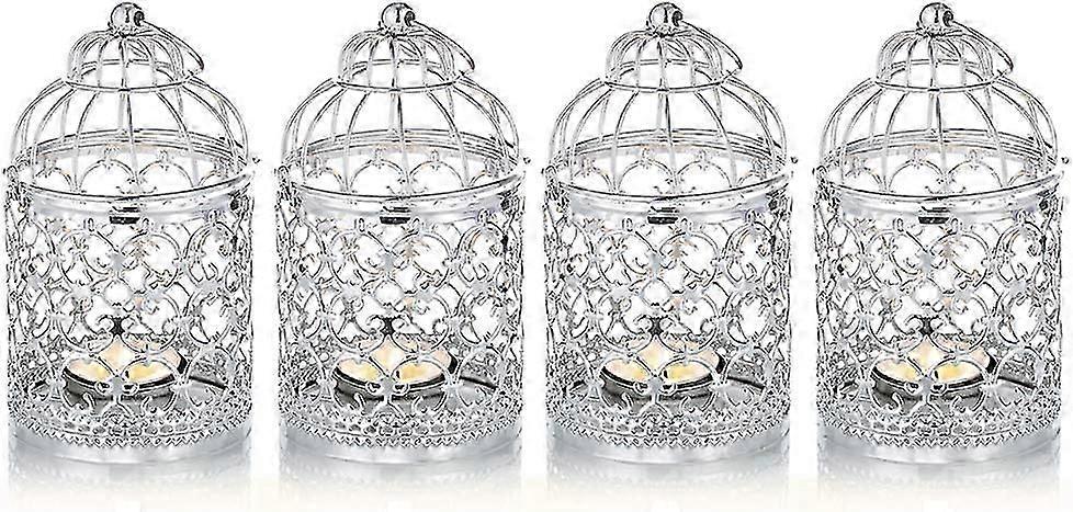 4 Pcs Decorative Lanterns Candle Holder Hanging , Silver