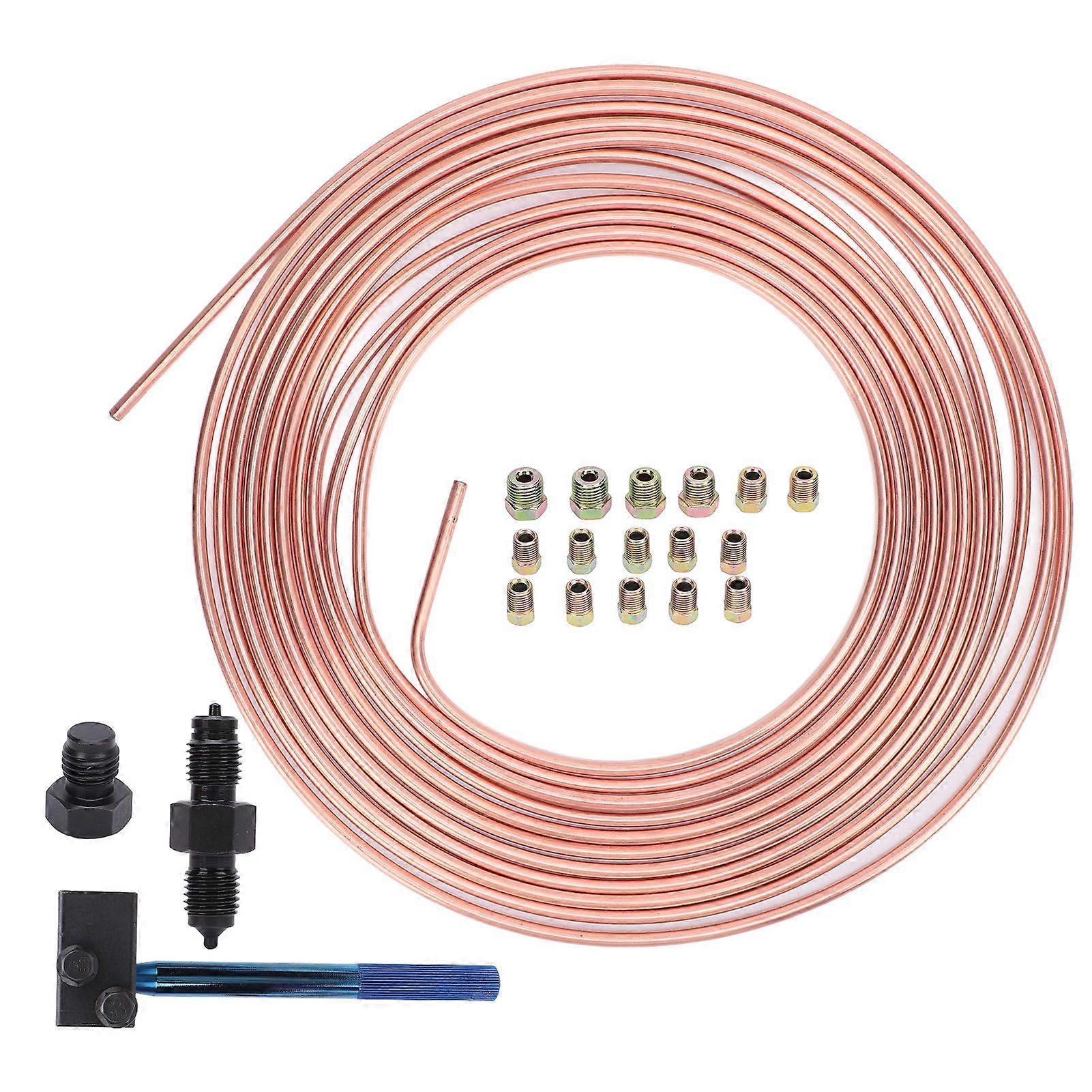 3/16in X25ft Brake Line Replacement Tubing Coil and Fitting Kit with Double Flaring Tool for Vehicle MK8829