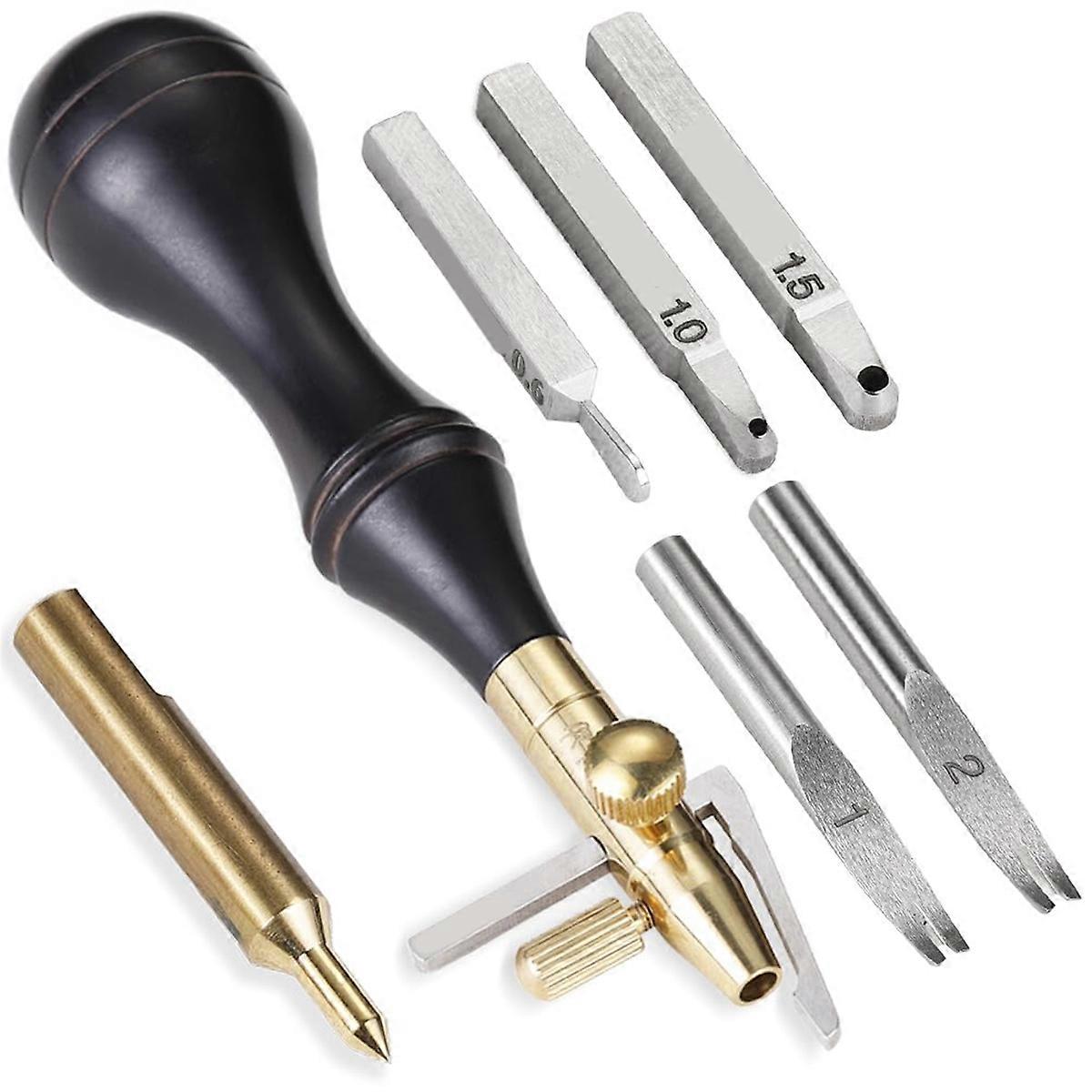 6 in 1 Leather Groover Tool, with Adjustable Stitching Groover, Leather Carving Cutting Tools, Leather Working Tools