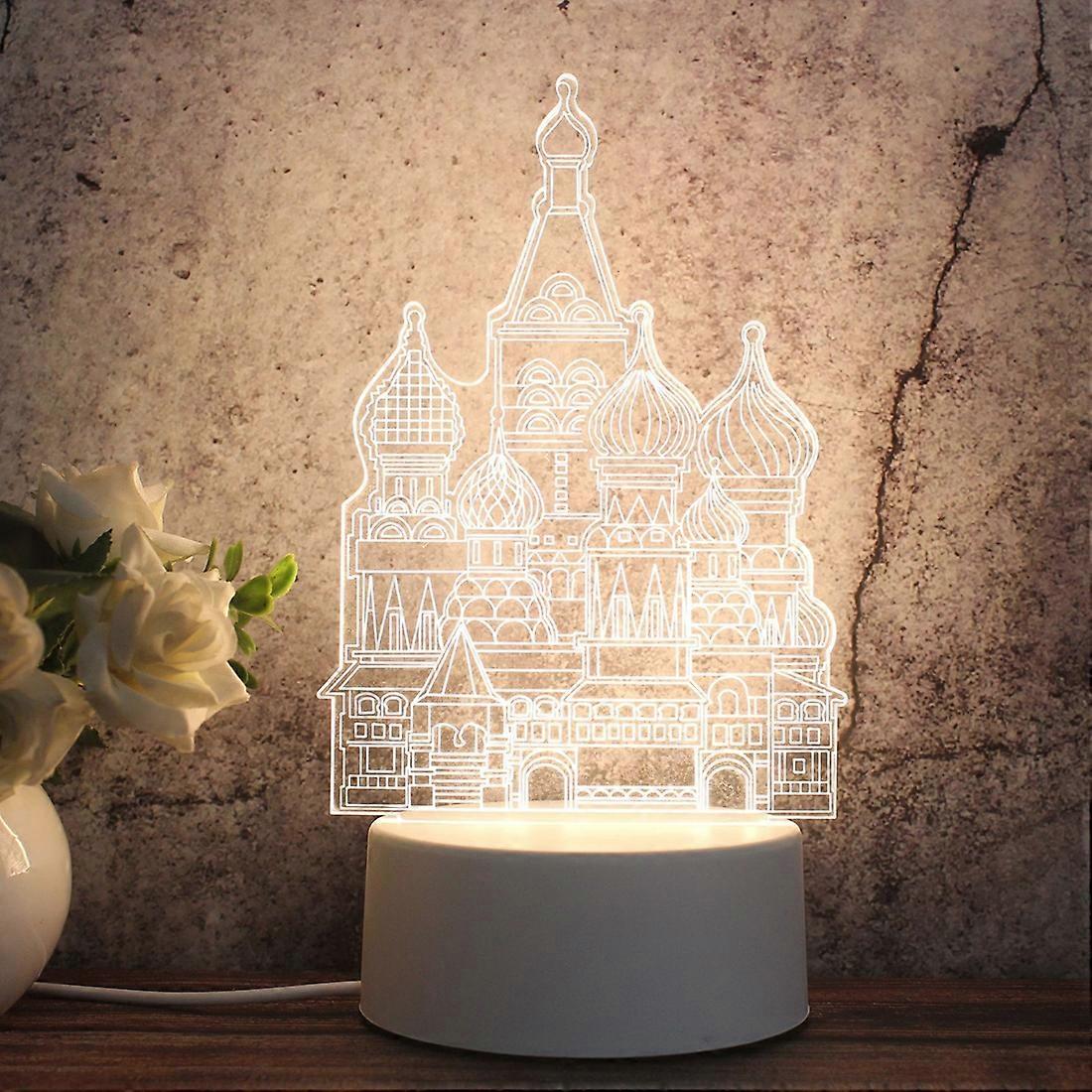 White Base Creative 3D Tricolor LED Decorative Night Light, Button Plug Version Castle