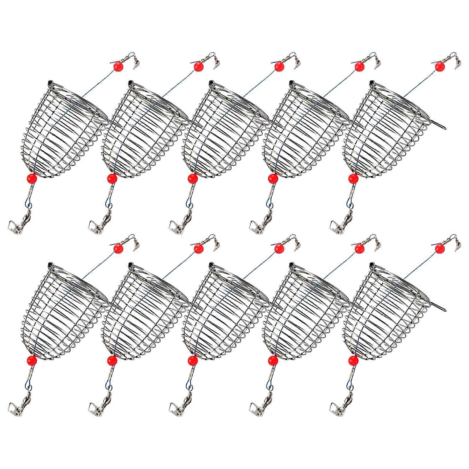 10Pcs Angelköder Käfige Korb Feeder Halter Edelstahl Feeder Käfig Köderhalter Köderkorb Angelfalle Käfig extra groß