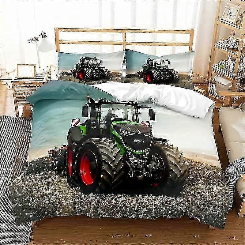 J367 Lençóis de Cama 3D Trator Padrão 3 Peças Conjunto de Capa de Colcha de Trator Microfibra Com Zíper Trator Adulto Inverno Outono Capa de Edredom Com 2 Fronhas B