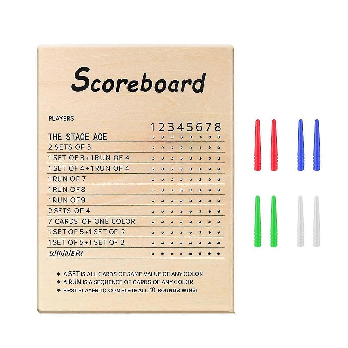 Phase 10 Score Board, 2025 New Wooden Phase 10 Scoreboard and Round Tracker with 8 Colored Pegs, Phase 10 Score Sheets