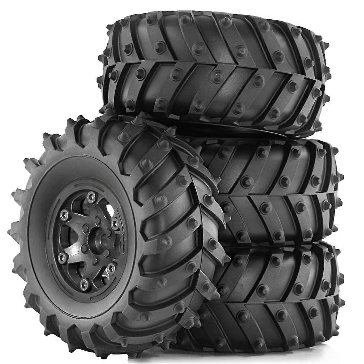 4pcs 128mm 1/10-Monster Beadlock Wheel Rim Rubber Tire Set Black