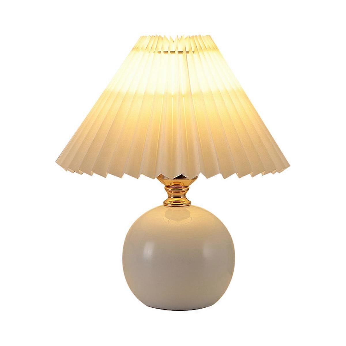 USB Retro Pleated Bedside Lamp Table Cute Desk Lamp for Bedroom