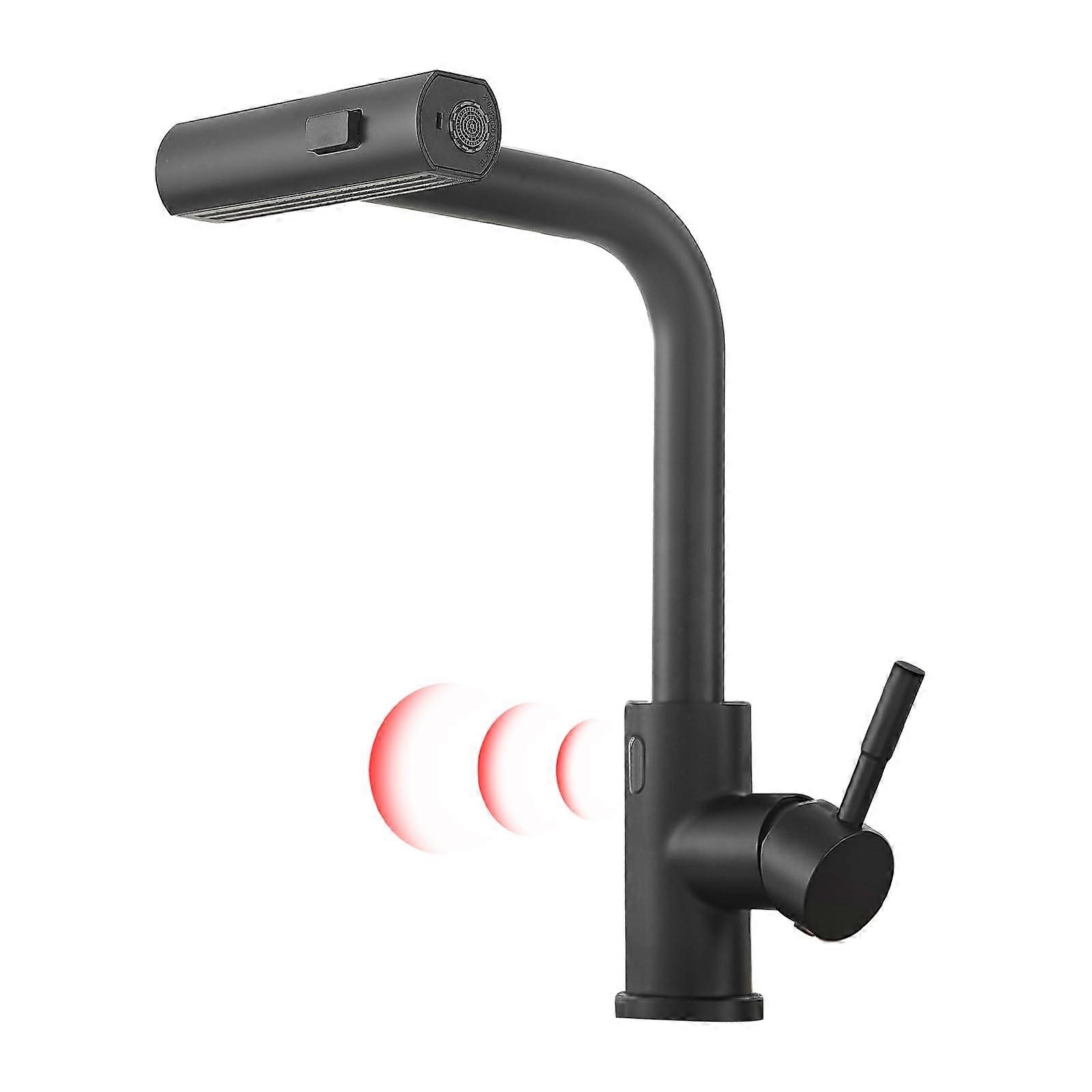 Black Touchless Waterfall Modern Commercial Kitchen Faucet for Kitchen Sink Pull Down Sprayer