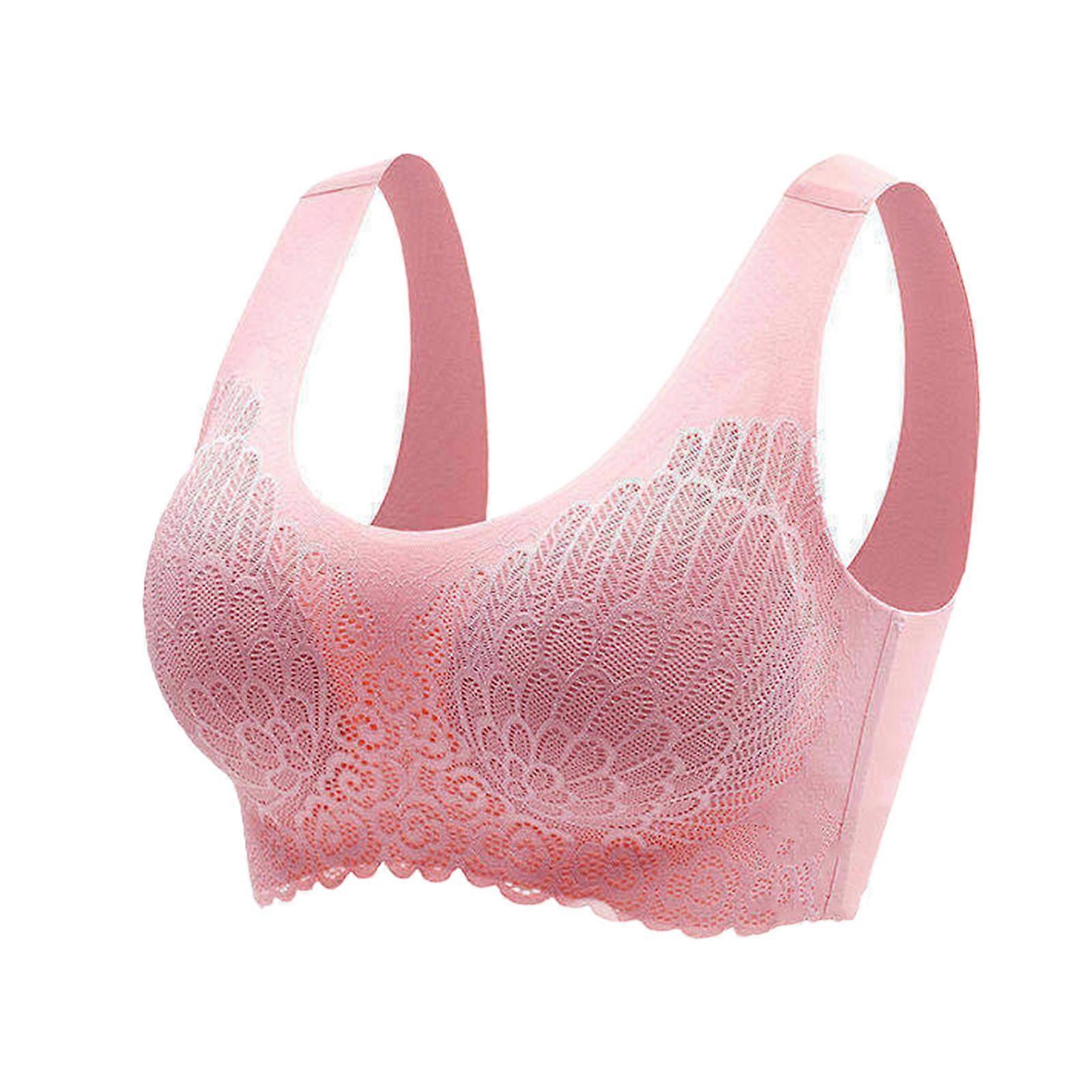 Top de Sutiã Sem Costura Sem Fio para Mulheres Push Up Suporte Acolchoado Sem Arame Colete Confortável Alça Larga Sutiã Rosa M