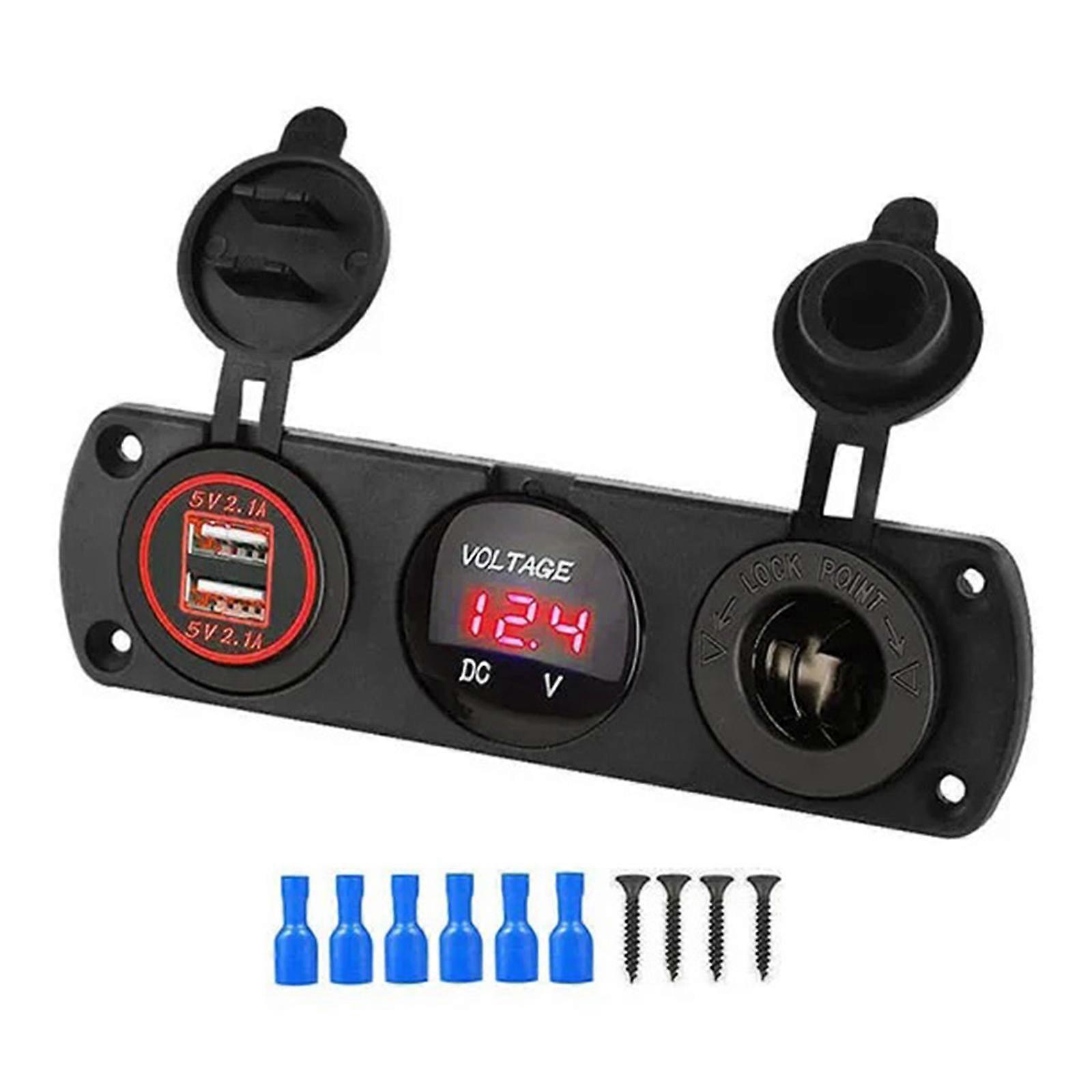 Digital Voltmeter For Car Marine 12V-24V Switch LED Panel 3 IN 1 Outlet Combination Double USB Port for Car Motocycle red