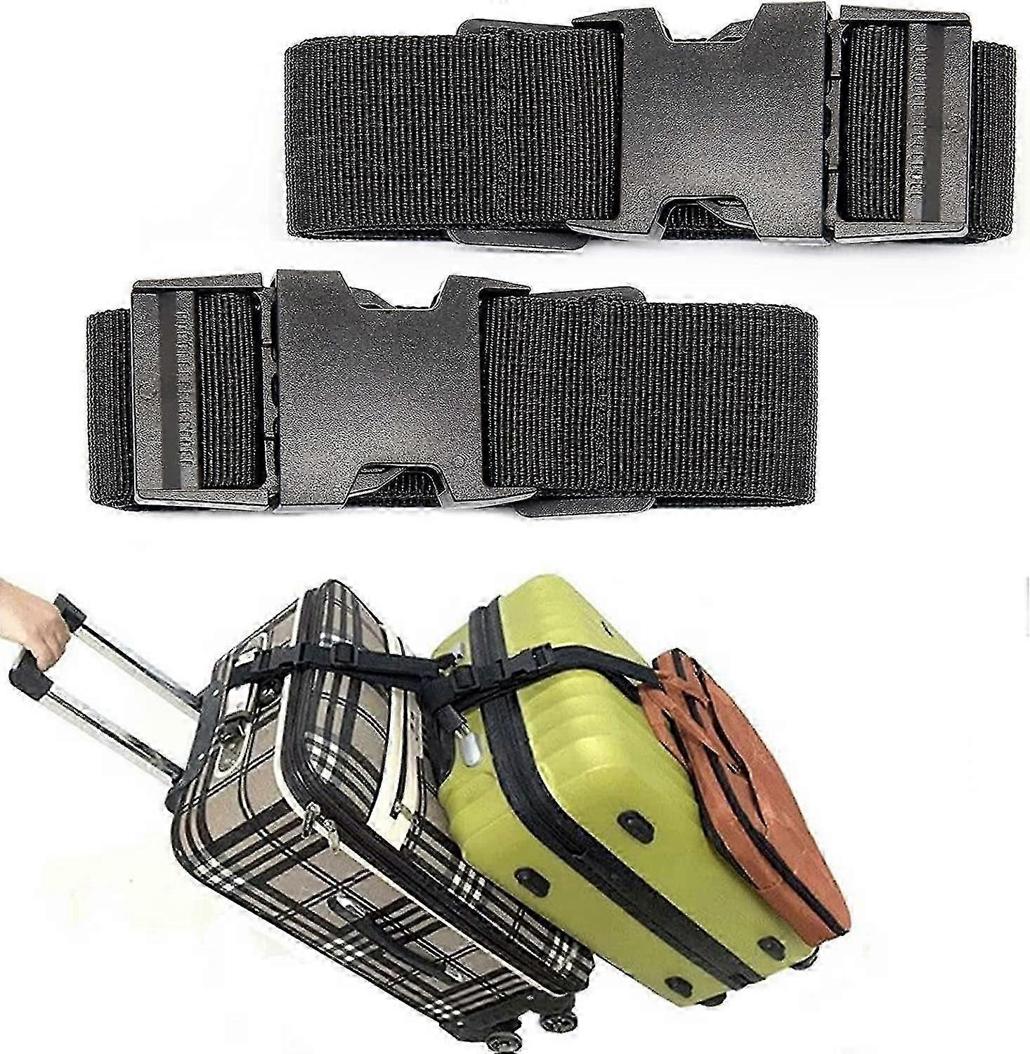 2pack Προσθέστε μια τσάντα ιμάντα αποσκευών ρυθμιζόμενο βαλίτσα ζώνη ταξιδιού προσάρτηση αξεσουάρ ταξιδιού για συνδέστε τις 3 αποσκευές σας, μαύρο