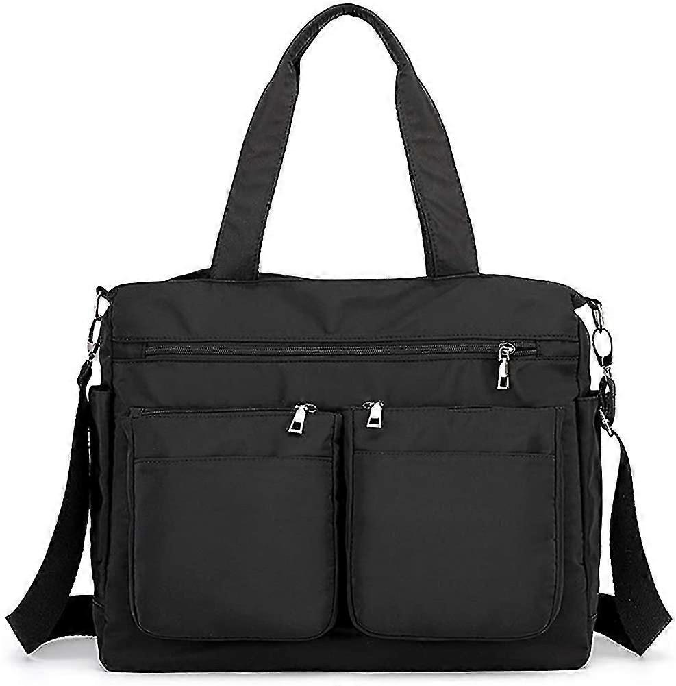 女性用ワークバッグ 大型トートバッグ防水旅行ラップトップバッグデザイナーホーボーナイロンショルダーバッグ(ブラック)