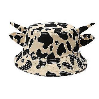 Chapéu de balde de impressão de vaca unissex, chapéu de algodão com orelhas bonitas, chapéu de pescador chapéu de sol chapéu ao ar livre