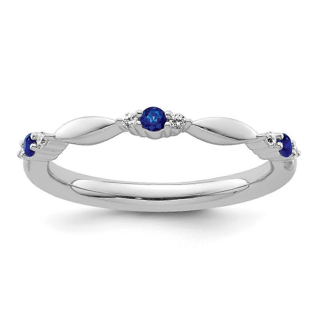 2mm 14k White Gold Stackable Created Sapphire and Diamond Ring-Stackable-Ring for Women - Ring Size: 5 to 8