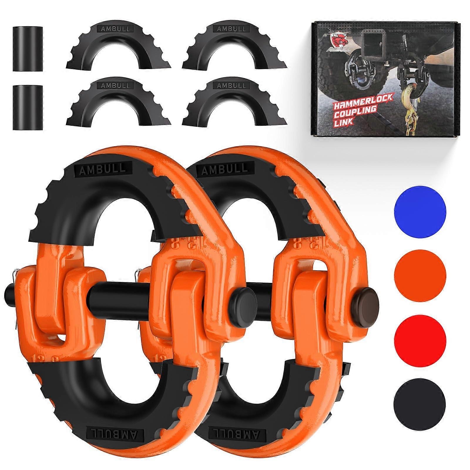2 Pack 1/2' Safety Chain Connector Link, G80 Tow Hitch Hammerlock Coupling Link, Tow Chain Connector with 12000 lbs Loading (Orange)