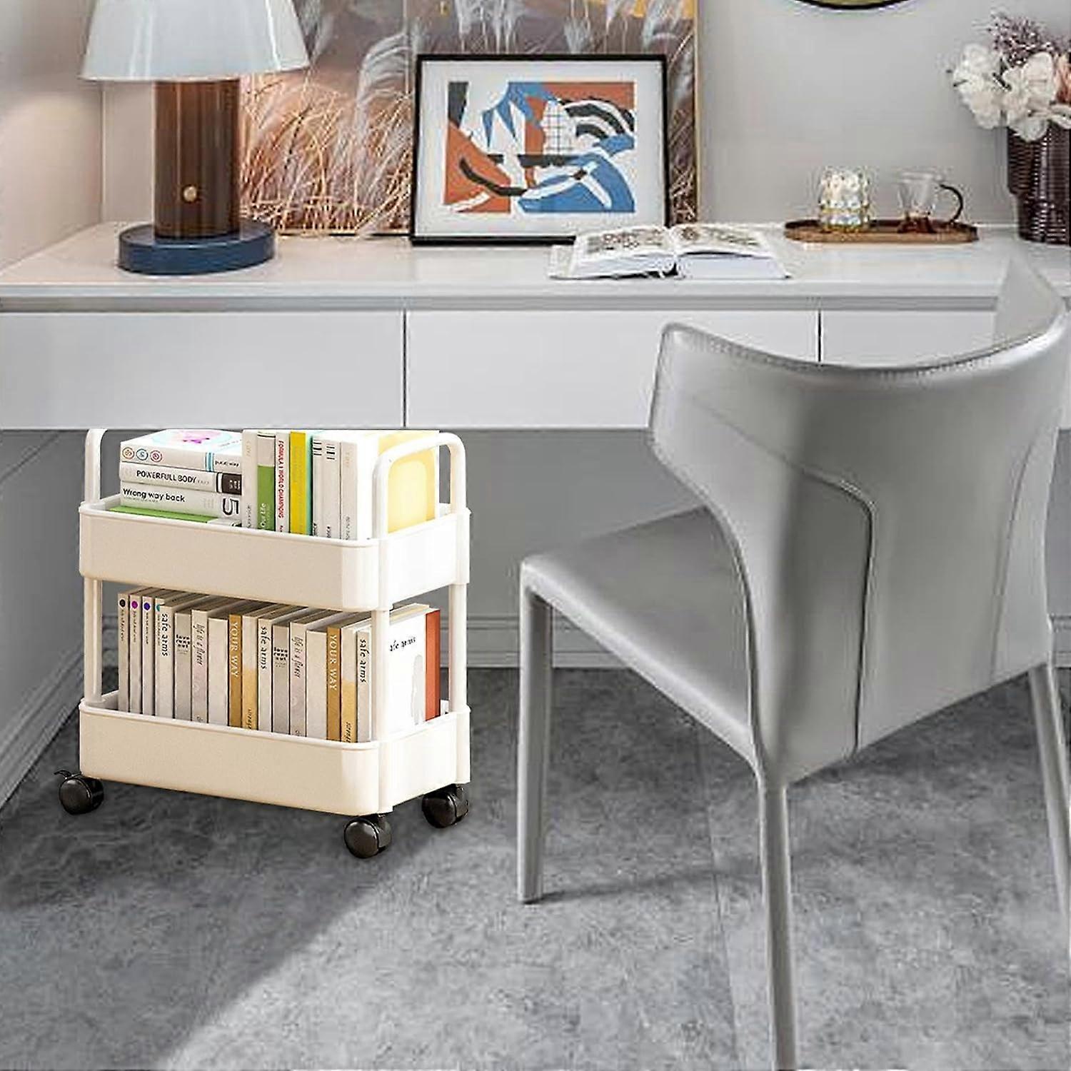 2-Tier Rolling Storage Cart Multi-Functional Storage Trolley Movable Bookshelf Cart Slim Storage Cart