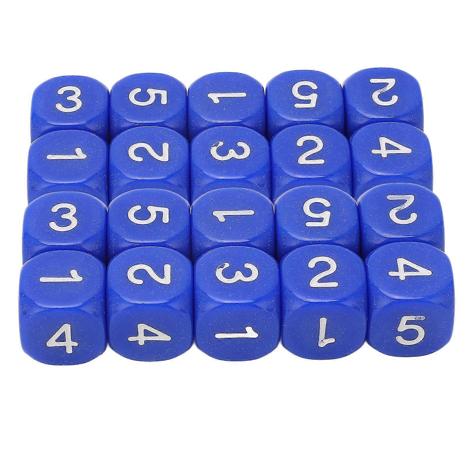 20PCS 6 Sides Number Dice Round Corner Design Plastic Dice Set Board Game Teaching Tools Blue