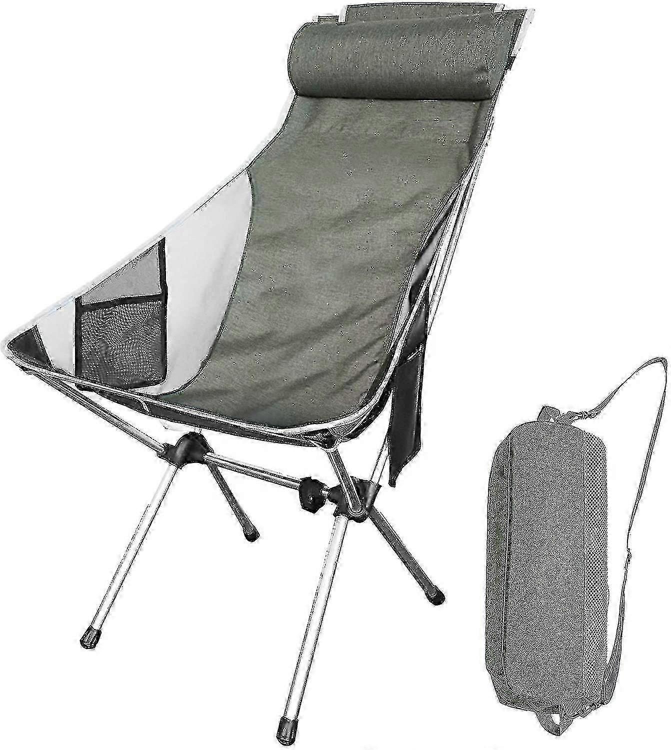Ultralight High Back Folding Camping Chair, Upgrade With Removable Pillow, Side Pocket & Carry Bag
