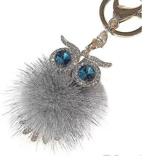 Owl Fluffy Keychain Handbag Charms Accessoriespurse Keychain for Women(grey2pcs)