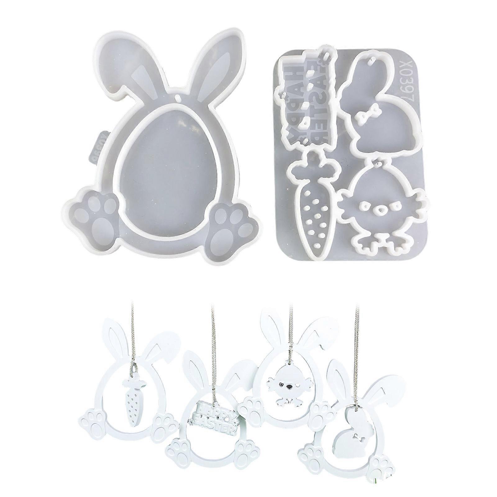 2 Pcs Eggs Shaped Rabbit Pendants Silicone Molds Easters Rabbits Hanging Molds Ornament Plasters Molds Epoxy Resin Molds