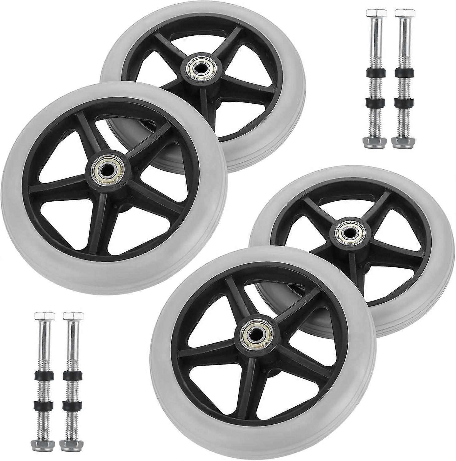 4 Pcs Walker Wheels Replacement, 6 Inch Solid Wheelchair Front Wheels, Anti-Slip