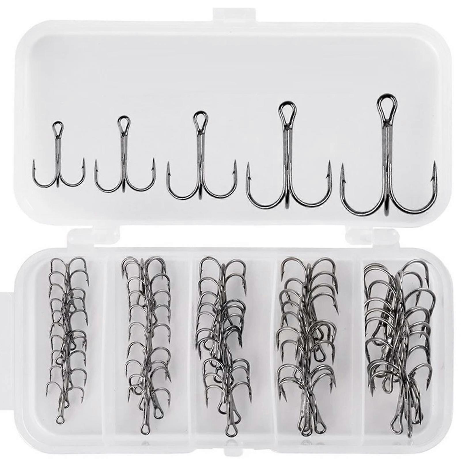 50Pcs/box Fishing Treble Hooks Set, High Carbon Steel Hooks Sharply Round Bend Treble Hooks Strong Barbed Fishing Hooks