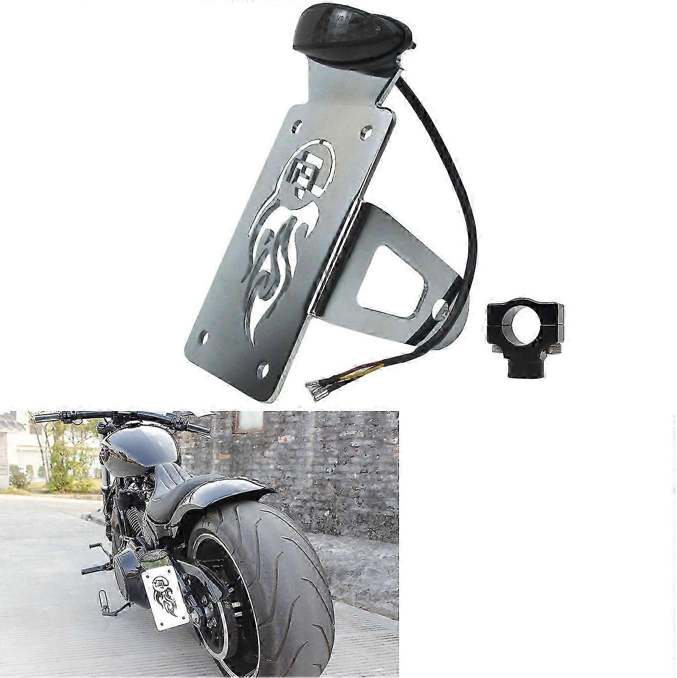 Chrome Vertical Integrated Side Mount License Plate Bracket Assembly With Red Led Brake Signal For Harley Davidson