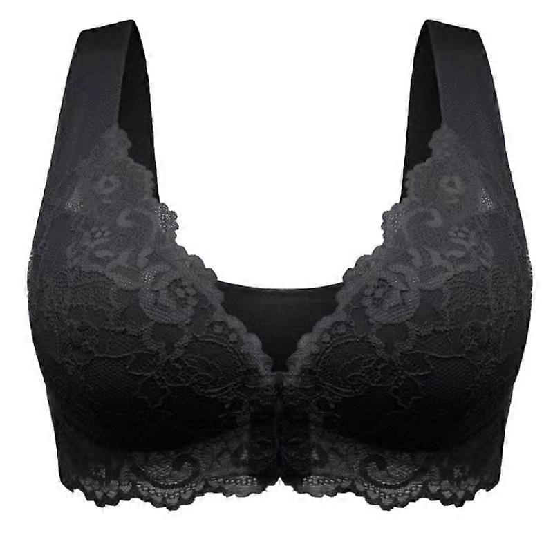 Front Closure Plus Size Lace Bra, Wireless Push-Up Sexy Underwear, Full Coverage Thin on Top Thick Underneath, Black/Skin/Gray/Pink/Brown/Wine Red