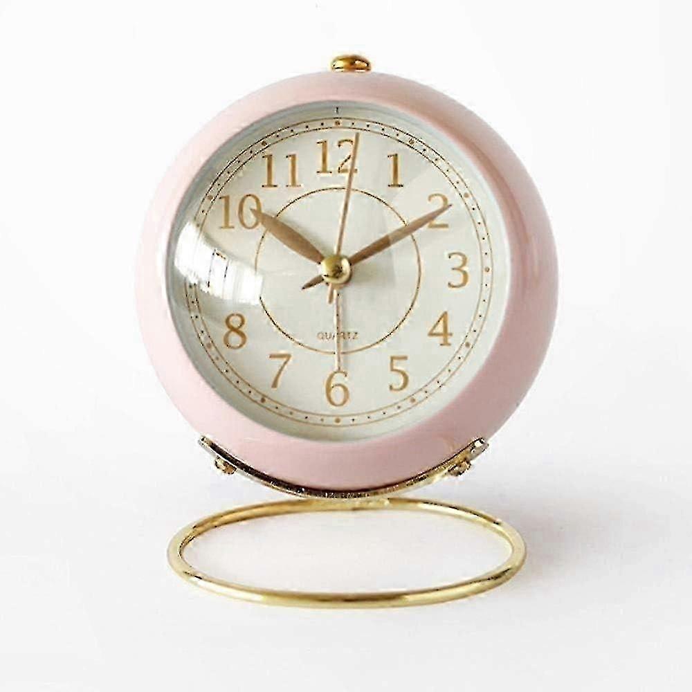 Small Desk Clock Desktop Alarm Clock with Night Light Battery Powered Table Clock - Pink