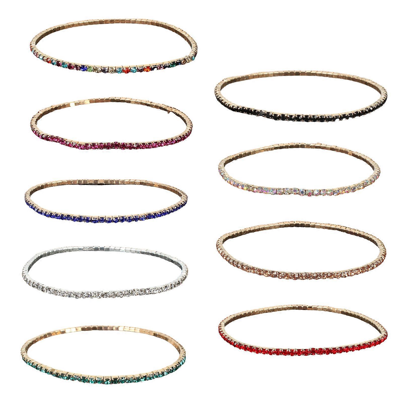 Set of 9 Dazzling Zirconia Bead Bracelets Elastic Rhinestones Handchain Ornament Multicolor Rhinestones Wristchains